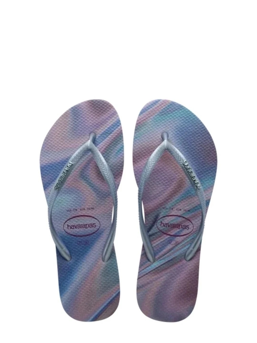 Havaianas Slim Iridescent Flip Flops Sandals Lilac Purple Blue Women's 7/8  New